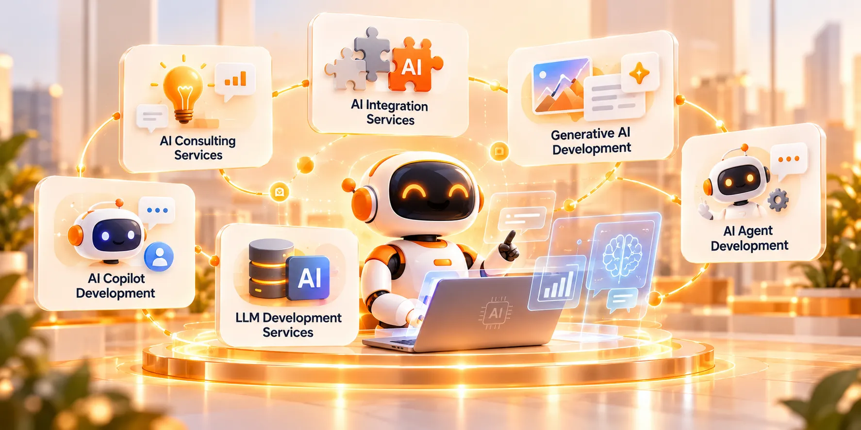 AI engineering illustration showing generative AI, agents, copilots and LLM workflows