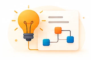 Light bulb idea leading to a workflow diagram